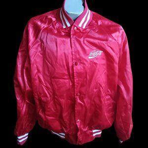 XL Vintage Coca-Cola Satin Bomber Jacket Deliver Driver Wes Ark USA 1980's